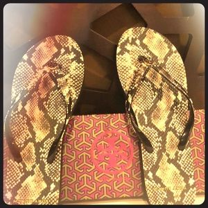 Tory Burch snake print flip flops